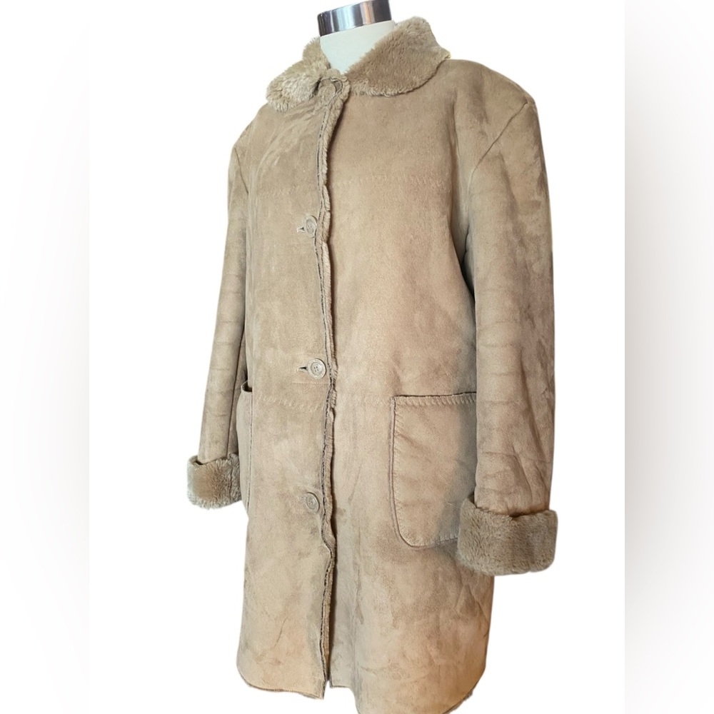 Y2K Afghan Penny Lane Coat S Faux Suede faux Fur Trim FUDA New York retro hippy